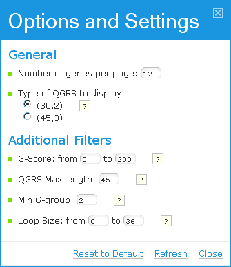 G-Quadruplex Filter Options